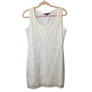 Tiana B Cream Lace Sheath Dress Medium Floral Embroidered Sleeveless Cocktail